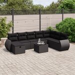 vidaXL Salon de jardin 9 Pièces avec coussins noir résine tressée