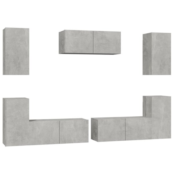 vidaXL Ensemble de meubles TV 7 Pièces Gris béton Bois d'ingénierie