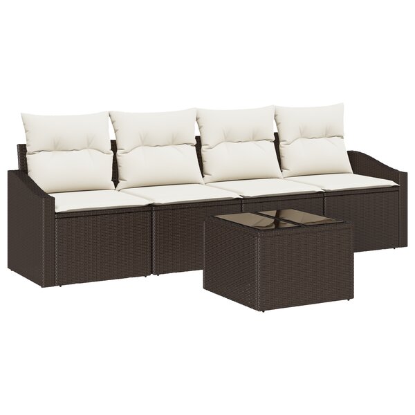 vidaXL Ensemble de Salle à Manger de Jardin 5 pièces avec Coussins Marron Poly Rattan