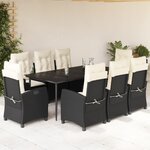 vidaXL Ensemble à manger de jardin 9Pièces coussins noir résine tressée