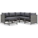 vidaXL Salon de jardin 6 Pièces avec coussins Résine tressée Gris