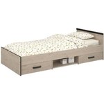 Lit enfant beige et noir avec rangement 90 x 200 cm
