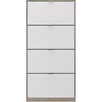 Meuble à chaussures 4 portes chêne et blanc 75 x 24 x 154 cm
