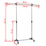vidaXL Porte-vêtements réglable Acier inoxydable 165x44x150 cm Argenté