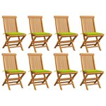 vidaXL Chaises de jardin avec coussins vert vif 8 Pièces Teck massif