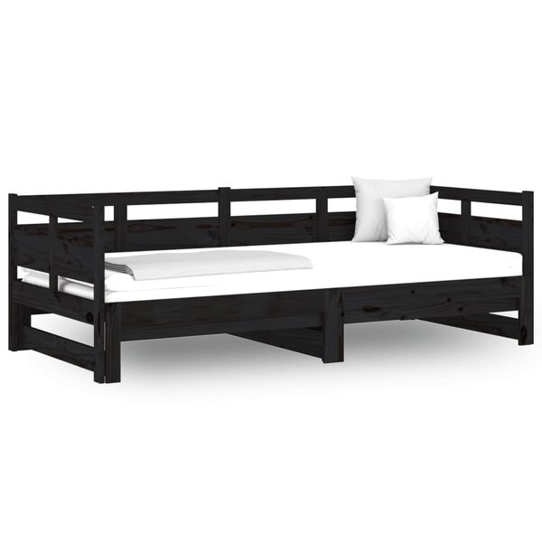 vidaXL Lit coulissant Noir Bois de pin solide 2x(90x190) cm