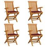vidaXL Chaises de jardin avec coussins rouge bordeaux lot de 4 Teck