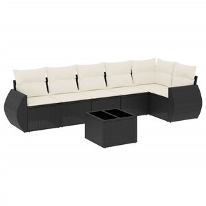vidaXL Salon de jardin 7 Pièces avec coussins noir résine tressée