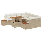 Ensemble de Canapés de Jardin 9 pièces avec Coussins Beige Rattan Poly