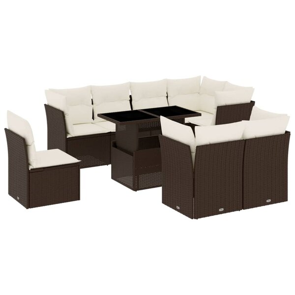 vidaXL Salon de jardin avec coussins 9 Pièces marron résine tressée