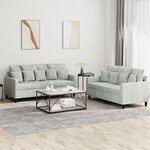 vidaXL Ensemble de canapés 2 Pièces avec coussins Gris clair Velours
