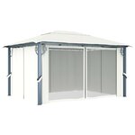 vidaXL Tonnelle avec rideau et lumières LED 4x3 m Crème Aluminium