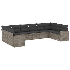 vidaXL Salon de jardin avec coussins 10 Pièces gris résine tressée