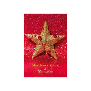 Carte De Voeux - Bonne Année Etoile Guirlande Décor Doré et Rouge Pailleté