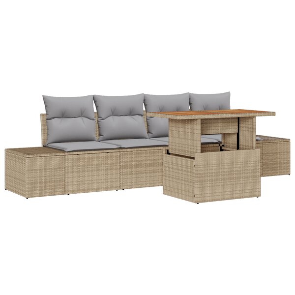 vidaXL Ensemble de salle à manger de jardin de 5 pièces avec coussins en rattan poly beige et acacia