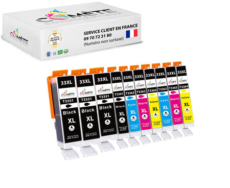 33xl - 10 cartouches 33 xl compatibles avec epson 33 xl orange - 3 noir + 1 photo noir + 2 cyan + 2 magenta + 2 jaune