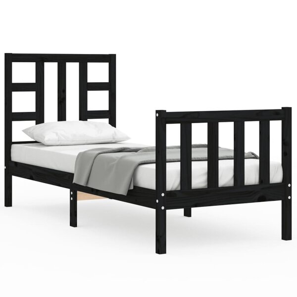 vidaXL Cadre de lit avec tête de lit noir petit simple bois massif