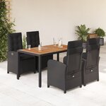 vidaXL Ensemble à manger de jardin coussins 5Pièces Noir Résine tressée