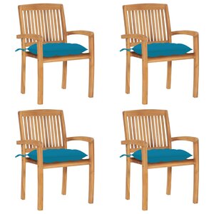 vidaXL Chaises de jardin empilables avec coussins lot de 4 Teck solide