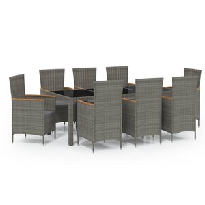 vidaXL Ensemble à manger d'extérieur 9Pièces coussins Résine tressée Gris