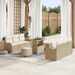 Set de sofa de jardin 9 pièces vidaXL avec coussins beige poly rattan acacia