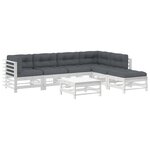 vidaXL Salon de jardin 7 Pièces avec coussins blanc bois massif