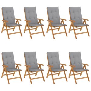 vidaXL Chaises de jardin inclinables et coussins lot de 8 teck solide