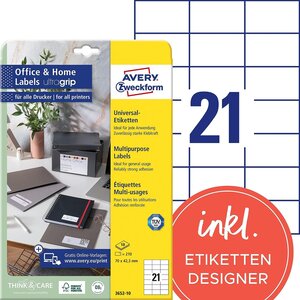 Etui de 210 etiquettes multi-usages 70 x 42 3 mm sur 10 feuilles a4 blanc avery zweckform