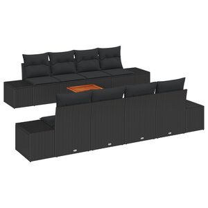vidaXL Ensemble 9 pièces canapé de jardin avec coussins noir poly rattan acacia