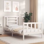 vidaXL Cadre de lit avec tête de lit blanc simple bois massif