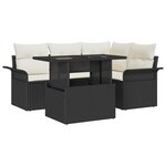 Ensemble de canapé de jardin 5 pièces avec coussins noir rotin poly