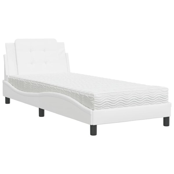vidaXL Lit avec matelas blanc 90x190 cm similicuir