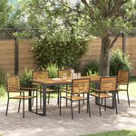 Ensemble de Salle à Manger de Jardin de 7 Pièces vidaXL Noir Poly Rattan Acacia