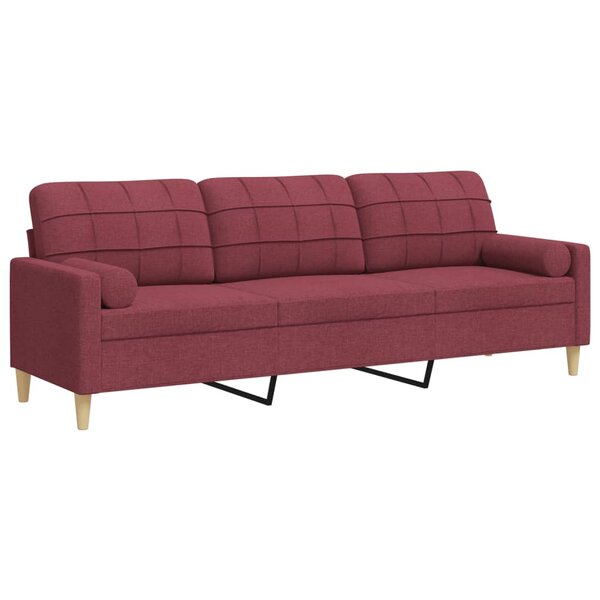 vidaXL Canapé 3 places avec oreillers décoratifs bordeaux 210 cm tissu