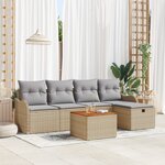 Ensemble de canapés de jardin 6 pièces avec coussins beige poly rattan