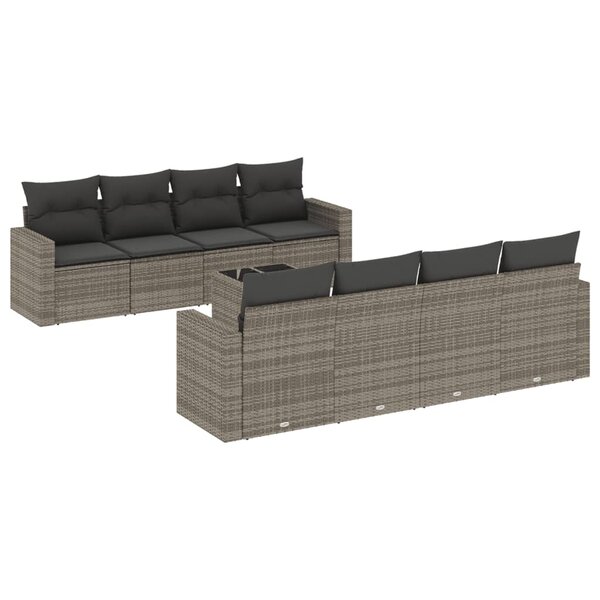 vidaXL Salon de jardin 9 Pièces avec coussins gris résine tressée