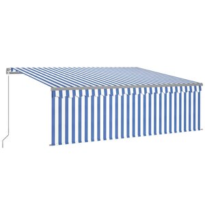 vidaXL Auvent manuel rétractable avec store 4 5x3 m Bleu et blanc