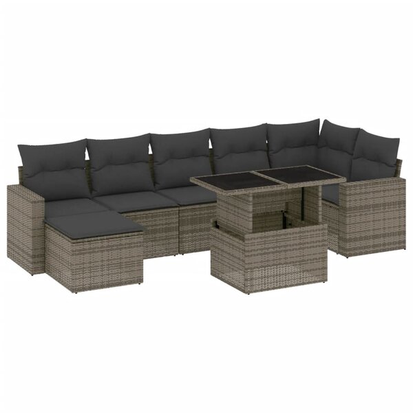 vidaXL Salon de jardin 8 Pièces avec coussins gris résine tressée