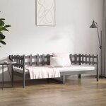 vidaXL Lit de jour Gris 90x200 cm Bois de pin massif