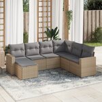 vidaXL Salon de jardin avec coussins 7 Pièces beige résine tressée