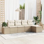vidaXL Ensemble de canapé de jardin 5 pièces avec coussins beige en poly rattan