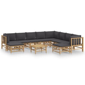 vidaXL Salon de jardin 11 Pièces avec coussins gris foncé bambou