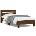 vidaXL Cadre de lit tête de lit et lumières LED chêne marron 100x200cm