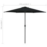 vidaXL Parasol d'extérieur et mât en aluminium 270x246 cm Noir