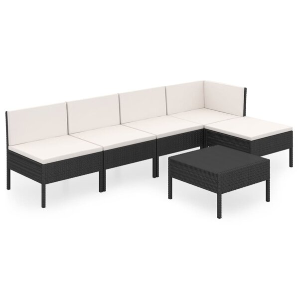 vidaXL Salon de jardin 6 Pièces avec coussins résine tressée noir
