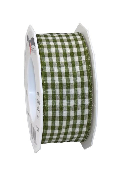 Ruban textile carreau de vichy 20-m-rouleau 40 mm mit draht  olive/créme