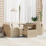 Ensemble de Canapés de Jardin 7 Pièces avec Coussins Beige en Rattan Poly