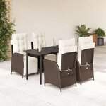 vidaXL Ensemble à manger de jardin 5 Pièces et coussins marron poly rotin