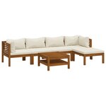 vidaXL Salon de jardin 6 Pièces avec coussin crème Bois d'acacia solide