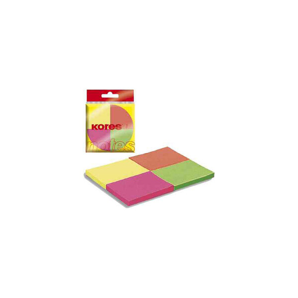Lot de 200 Notes Repositionnables 40 x 50 mm 4 couleurs néon KORES